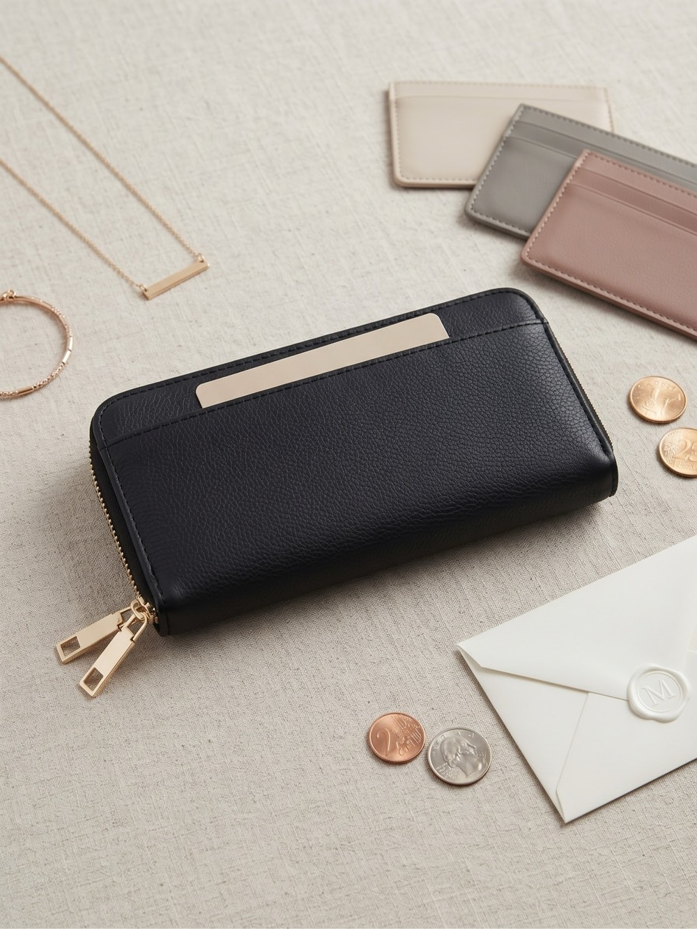 A New Day Black Faux Leather Double Zip Continental Wallet Gold Hardware Target